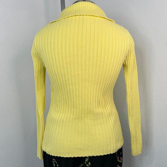 Vintage Y2K Cotton Yellow Ribbed Zip Sweater Size Large - Picture 4 of 6